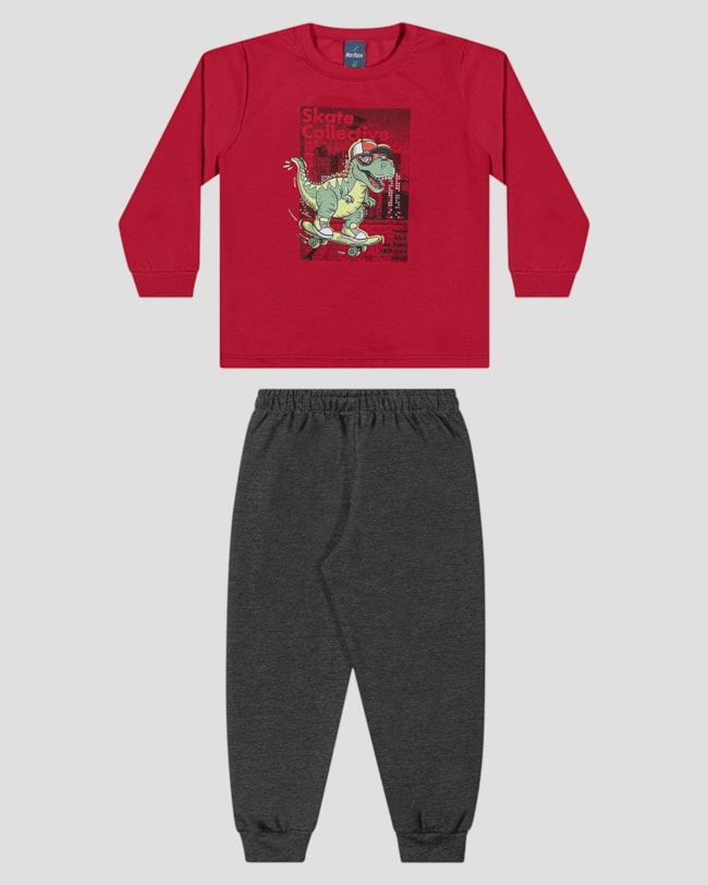 Conjunto Bebê Menino Blusão Estampa Dino e Calça - ReiRex - Vermelho-ea3e9aac-b97e-4734-b22e-ac142df35f4c