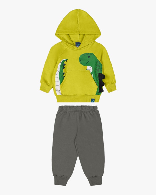 Conjunto Bebê Menino Blusão Estampa Interativa e Calça - ReiRex - Verde