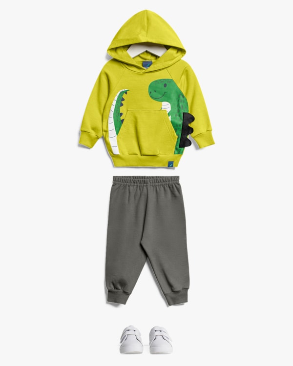 Conjunto Bebê Menino Blusão Estampa Interativa e Calça - ReiRex - Verde