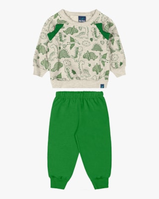 Conjunto Bebê Menino Blusão Estampado e Calça - ReiRex - Mescla