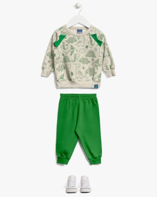 Conjunto Bebê Menino Blusão Estampado e Calça - ReiRex - Mescla