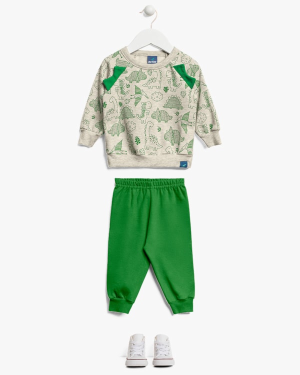 Conjunto Bebê Menino Blusão Estampado e Calça - ReiRex - Mescla