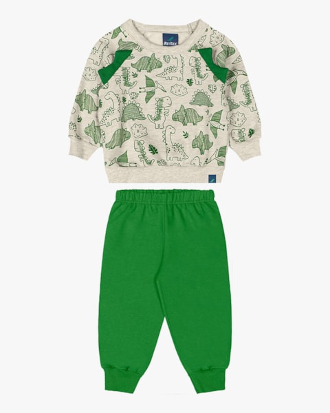 Conjunto Bebê Menino Blusão Estampado e Calça - ReiRex - Mescla