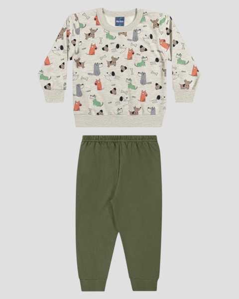 Conjunto Bebê Menino Blusão Estampado e Calça - ReiRex - Mescla