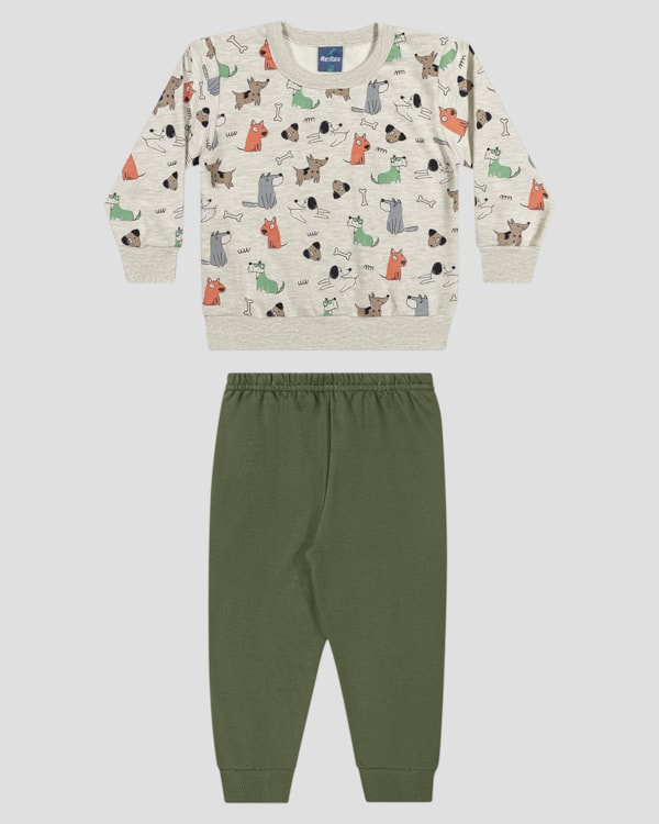 Conjunto Bebê Menino Blusão Estampado e Calça - ReiRex - Mescla