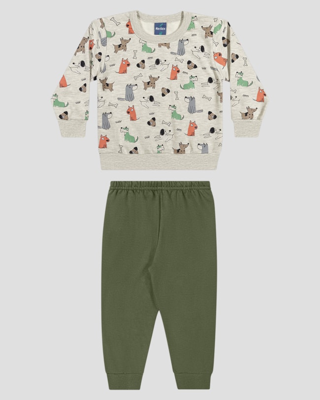 Conjunto Bebê Menino Blusão Estampado e Calça - ReiRex - Mescla-b652b9d1-1fa4-436d-bc27-aa16ceec7a9a