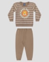 Conjunto Bebê Menino Blusão Listrado e Calça - ReiRex - Marrom-9add69f4-4049-4bb6-ace7-7c58d8c6b566