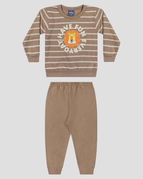 Conjunto Bebê Menino Blusão Listrado e Calça - ReiRex - Marrom