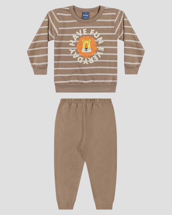 Conjunto Bebê Menino Blusão Listrado e Calça - ReiRex - Marrom