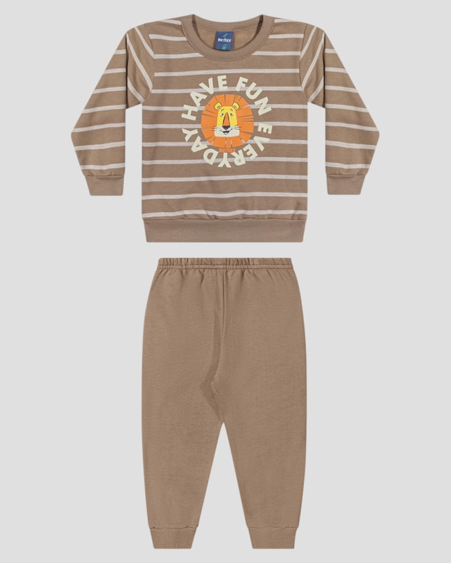 Conjunto Bebê Menino Blusão Listrado e Calça - ReiRex - Marrom-238f1cb5-615a-45fc-94c7-e8457e1a3968