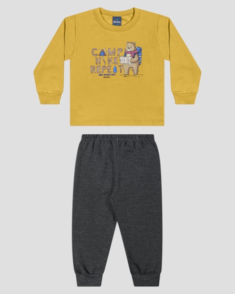 Conjunto Bebê Menino Blusão Urso e Calça - ReiRex - Amarelo