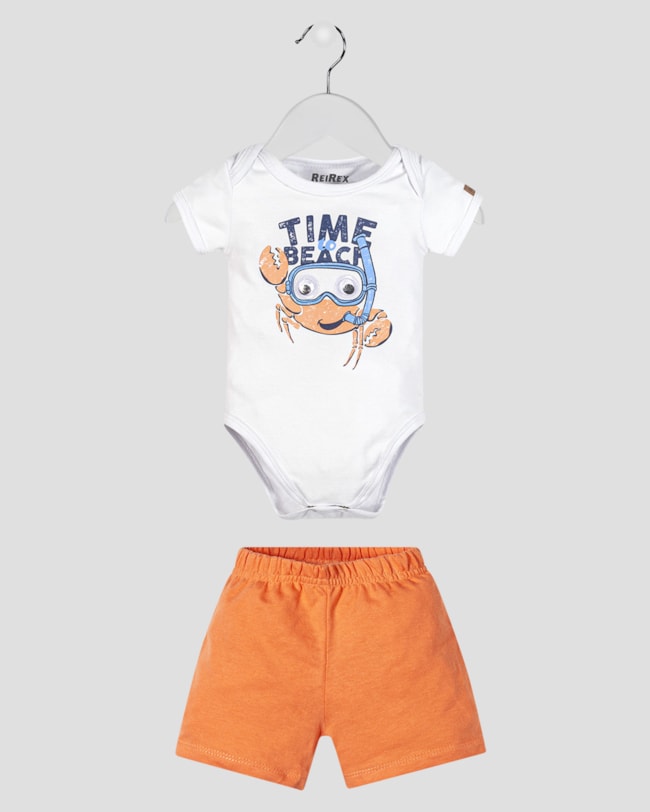 Conjunto Bebê Menino Body com Estampa e Bermuda - ReiRex - Branco-26cafe6d-dafc-4d7a-b44b-0b1ef60d20d5