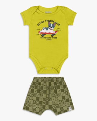 Conjunto Bebê Menino Body e Bermuda Estampado - ReiRex - Aspargo