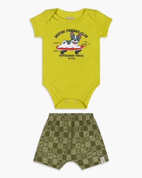 Conjunto Bebê Menino Body e Bermuda Estampado - ReiRex - Aspargo