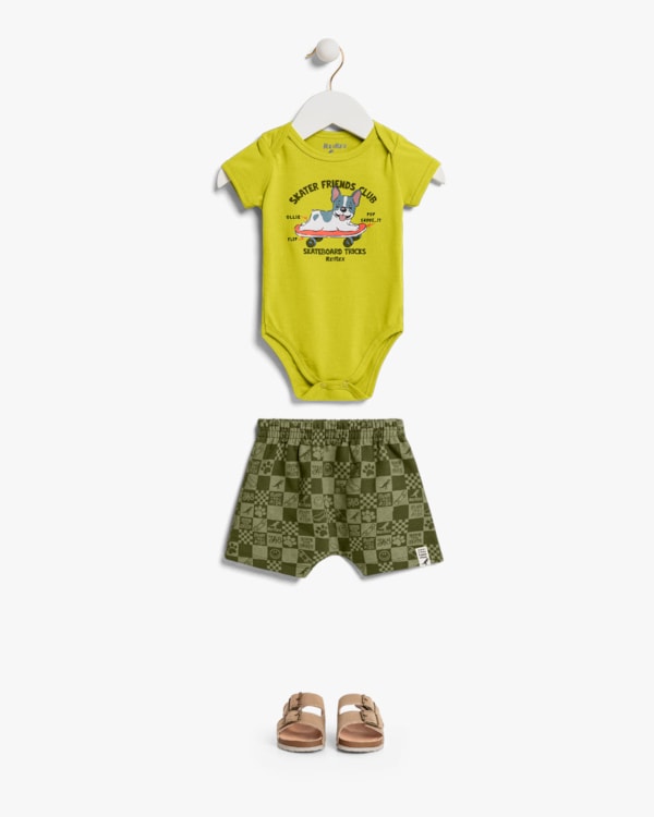 Conjunto Bebê Menino Body e Bermuda Estampado - ReiRex - Aspargo