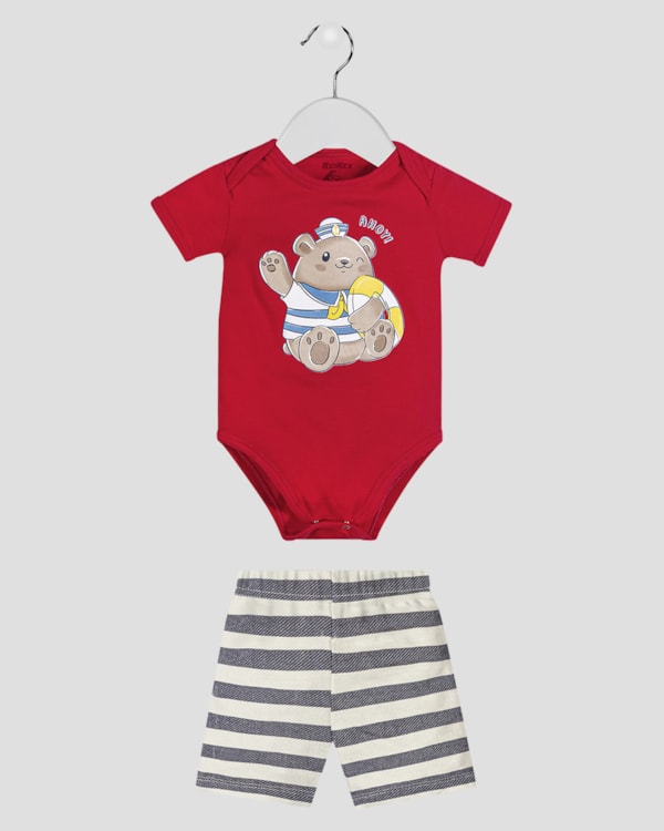 Conjunto Bebê Menino Body e Bermuda Estampado ReiRex Vermelho