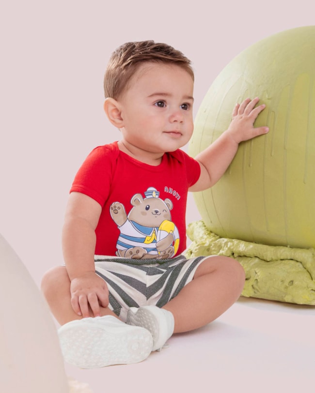 Conjunto Bebê Menino Body e Bermuda Estampado ReiRex Vermelho-372b6a1a-ff72-4cdc-a0b7-2027d0148a38