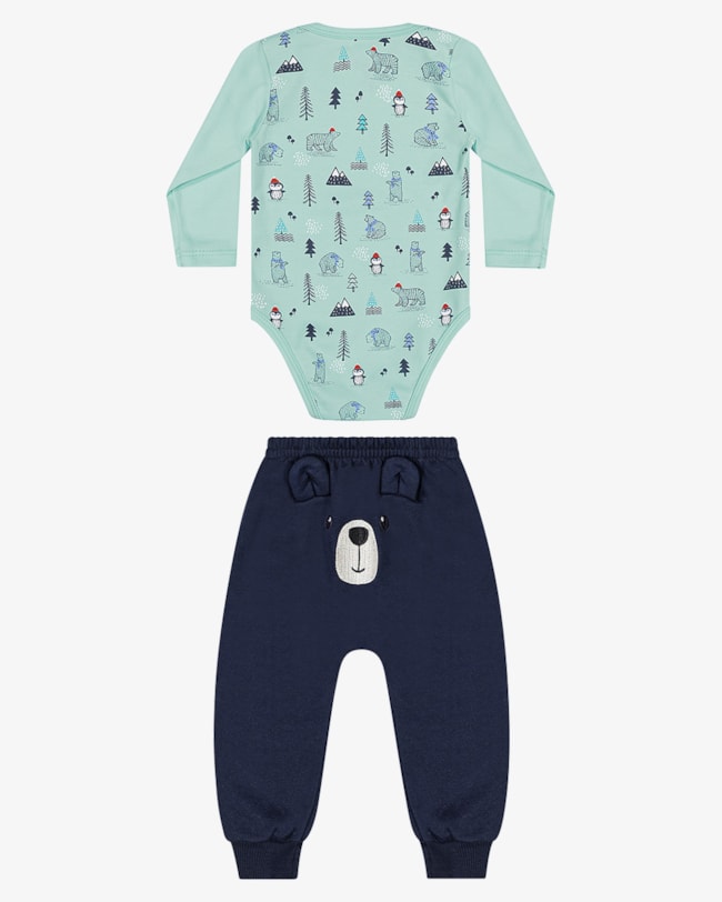 Conjunto Bebê Menino Body e Calça com Bordado ReiRex - Azul-3b077e87-e100-4482-92bc-84e5f067f725