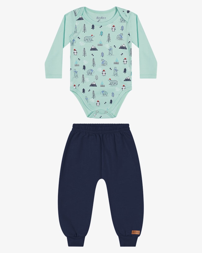 Conjunto Bebê Menino Body e Calça com Bordado ReiRex - Azul-254f2989-e7a6-4aae-bb52-b973239afd89