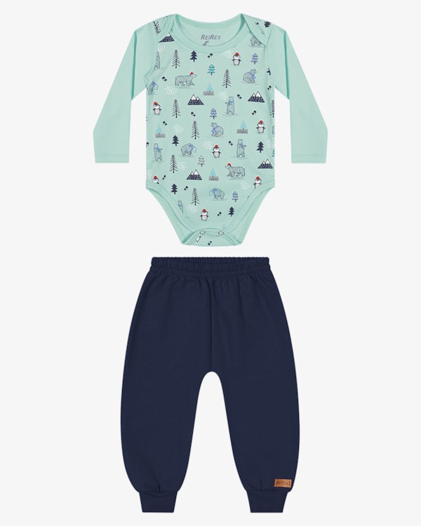Conjunto Bebê Menino Body e Calça com Bordado ReiRex - Azul