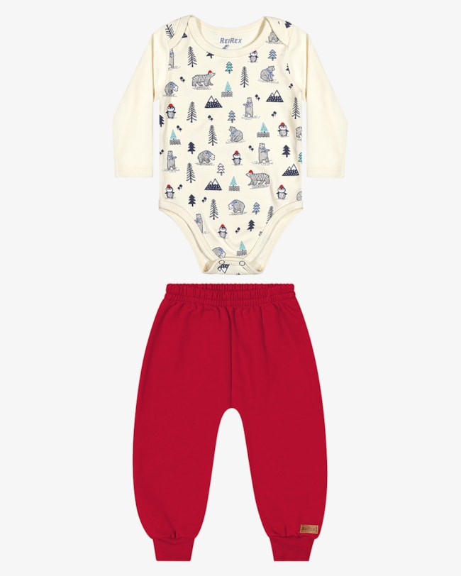 Conjunto Bebê Menino Body e Calça com Bordado ReiRex - Natural-ea564aaa-08a3-4710-a788-3e57042d6c83