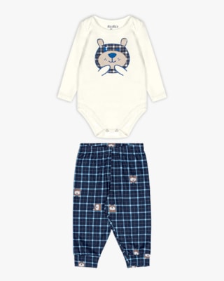 Conjunto Bebê Menino Body e Calça Estampa Urso - ReiRex - Branco