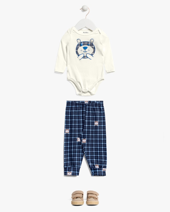 Conjunto Bebê Menino Body e Calça Estampa Urso - ReiRex - Branco-0c593f74-e837-4d50-b683-8bbe55eedbfd
