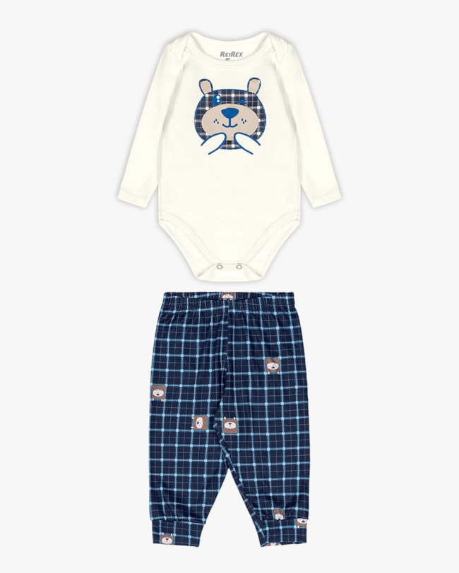 Conjunto Bebê Menino Body e Calça Estampa Urso - ReiRex - Branco-ecc84832-1b55-4929-9ed0-de1ea293252c
