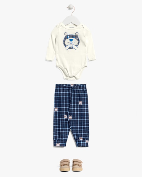 Conjunto Bebê Menino Body e Calça Estampa Urso - ReiRex - Branco