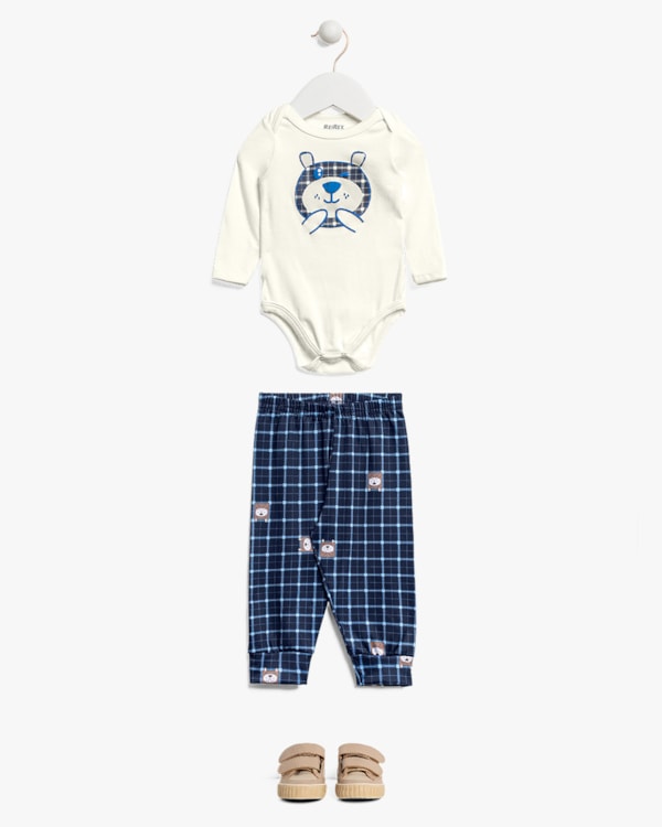 Conjunto Bebê Menino Body e Calça Estampa Urso - ReiRex - Branco