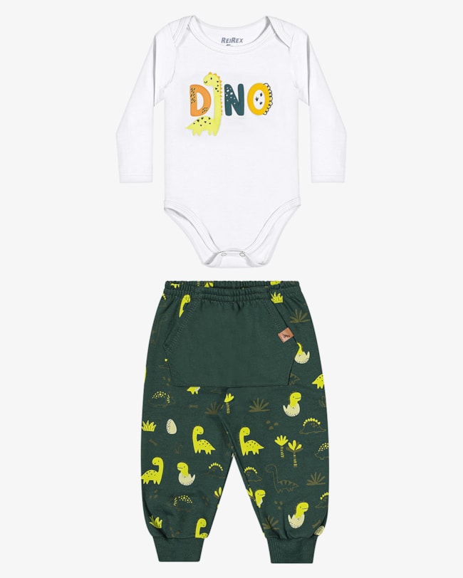 Conjunto Bebê Menino Body e Calça Estampada Dino ReiRex - Branco-7f6b57f2-f4d0-4ca4-a78c-01df6d22807a