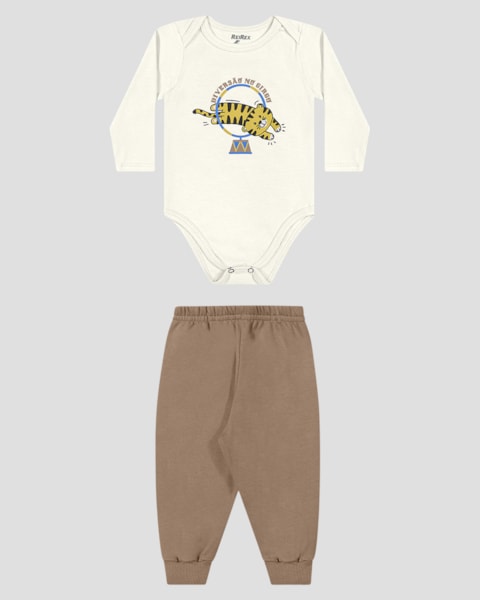 Conjunto Bebê Menino Body e Calça Moletom - ReiRex - Branco