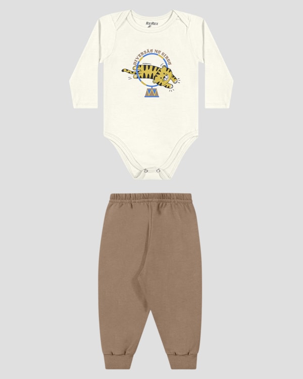 Conjunto Bebê Menino Body e Calça Moletom - ReiRex - Branco