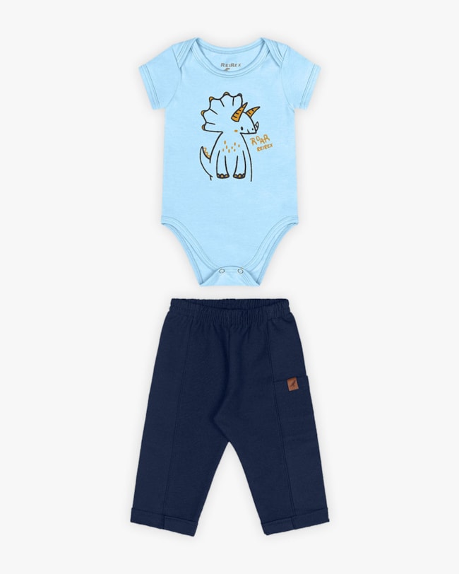 Conjunto Bebê Menino Body Estampa Dino e Calça - ReiRex - Azul-26fed727-094f-4e8b-ad31-8d66fd6dd5ad