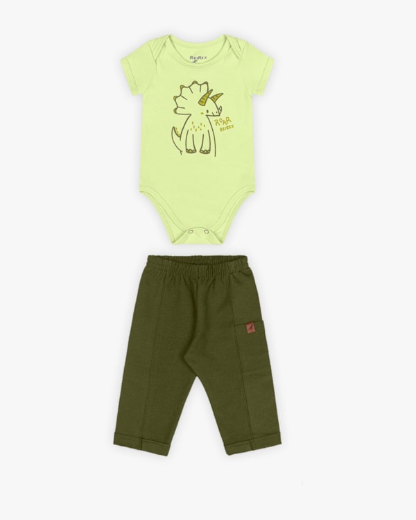 Conjunto Bebê Menino Body Estampa Dino e Calça - ReiRex -Matcha