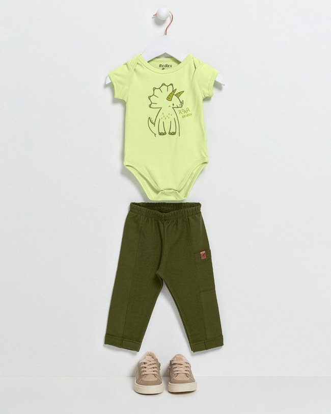 Conjunto Bebê Menino Body Estampa Dino e Calça - ReiRex -Matcha-ead14286-dbd3-47cb-9004-315991e7e921