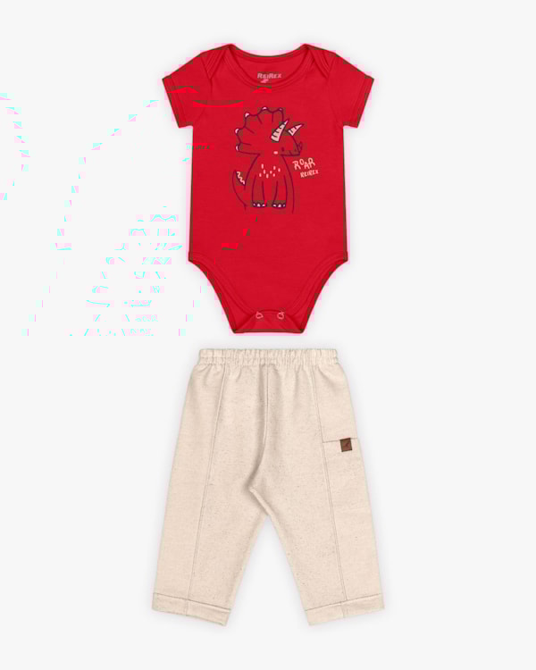 Conjunto Bebê Menino Body Estampa Dino e Calça - ReiRex -Tomato