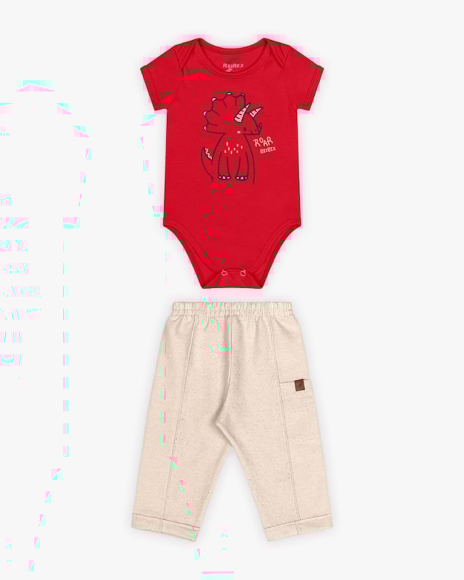 Conjunto Bebê Menino Body Estampa Dino e Calça - ReiRex -Tomato-32010288-65b3-4e78-a12a-ad61ef577897