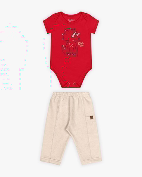 Conjunto Bebê Menino Body Estampa Dino e Calça - ReiRex -Tomato