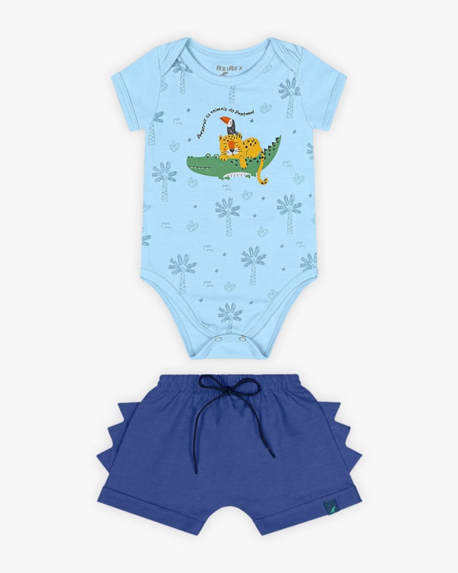 Conjunto Bebê Menino Body Estampado e Bermuda - ReiRex - Azul-fc2b5dd8-d0a1-4114-9c27-d920ab500f0f