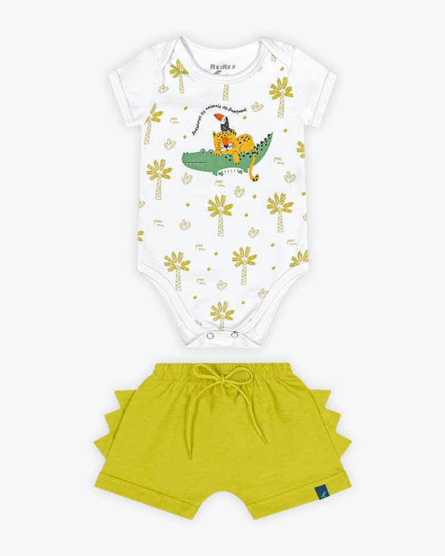 Conjunto Bebê Menino Body Estampado e Bermuda- ReiRex - Branco-fa485eb7-1230-4c98-a627-4843b8a9878d