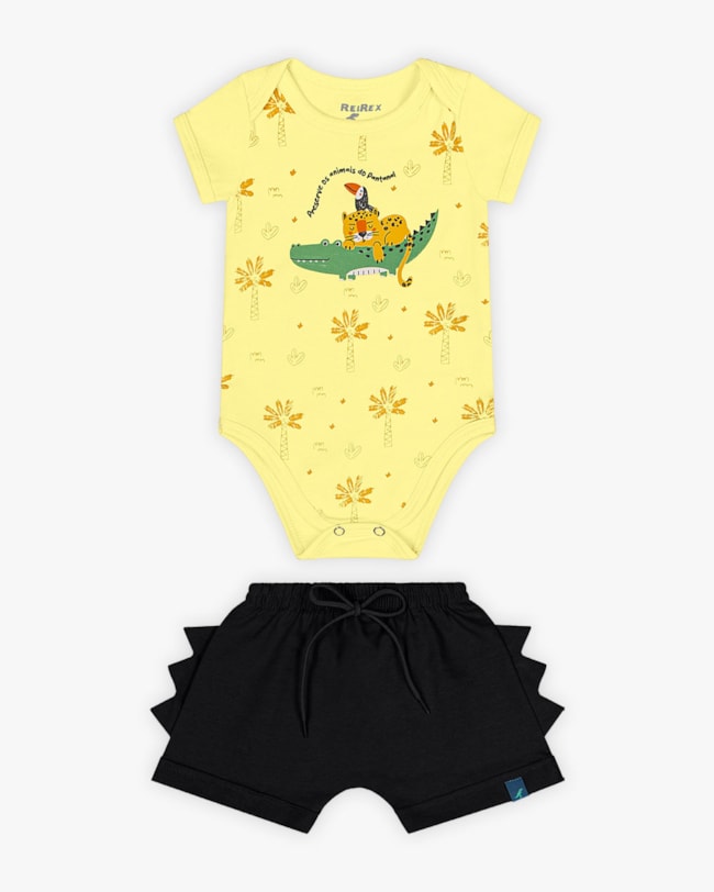Conjunto Bebê Menino Body Estampado e Bermuda - ReiRex - Pinacolada-565e330c-60fa-4240-b66a-26b6986acfdf