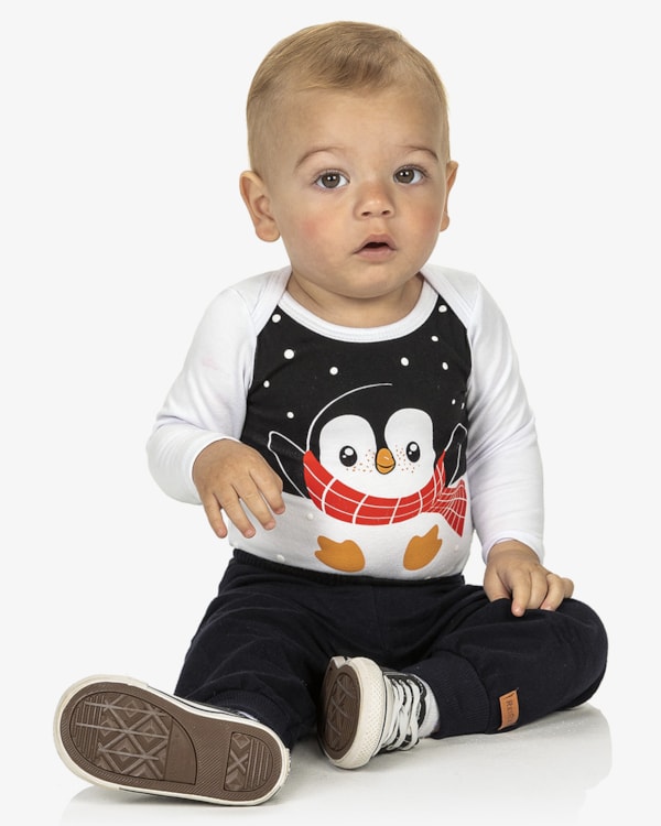 Conjunto Bebê Menino Body Estampado e Calça ReiRex - Branco