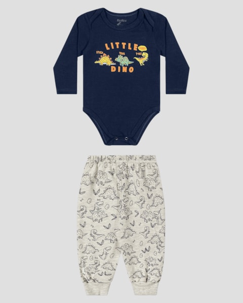 Conjunto Bebê Menino Body Manga Longa e Calça - ReiRex - Azul