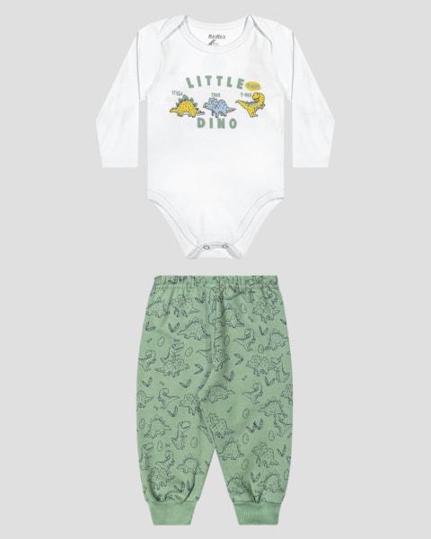Conjunto Bebê Menino Body Manga Longa e Calça - ReiRex - Branco