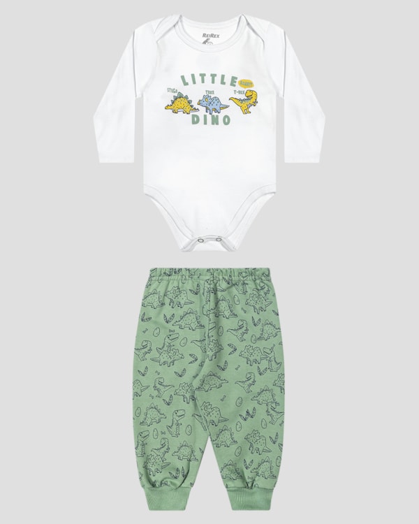 Conjunto Bebê Menino Body Manga Longa e Calça - ReiRex - Branco