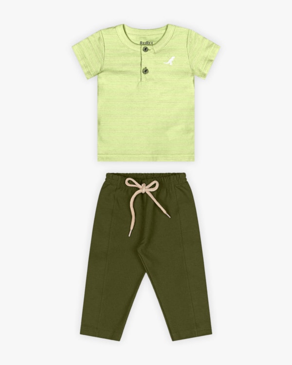 Conjunto Bebê Menino Camisa Gola Padre e Calça - ReiRex - Matcha