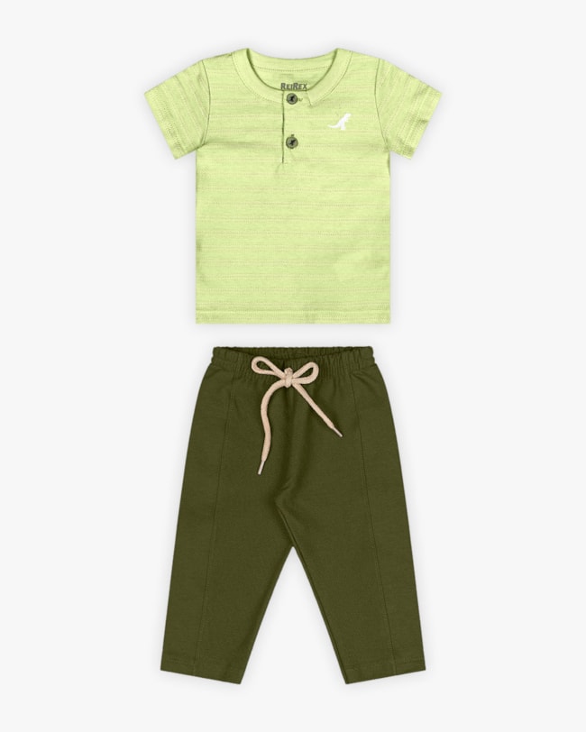 Conjunto Bebê Menino Camisa Gola Padre e Calça - ReiRex - Matcha-04d7a3b1-fd24-4719-8d89-3f27215a562f