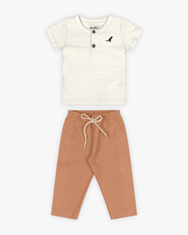 Conjunto Bebê Menino Camisa Gola Padre e Calça - ReiRex - Natural