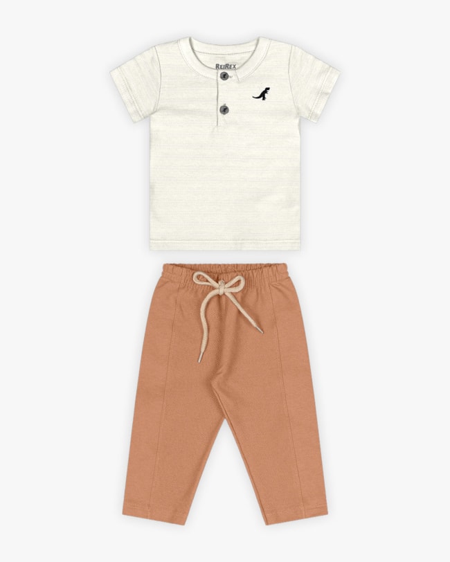 Conjunto Bebê Menino Camisa Gola Padre e Calça - ReiRex - Natural-782bf06a-cd8d-4619-9b68-2e0281d7d041